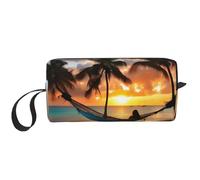 LNNIUK Coconut Beach Sunset - Neceser de viaje con estampado de hamaca, bolsa de maquillaje, bolsa de cosméticos de viaje, bolsas de maquillaje con cremallera