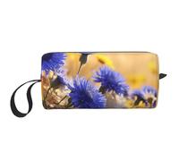 LNNIUK Neceser de viaje con estampado de flores silvestres y margaritas de aciano, bolsa de maquillaje con cremallera