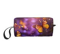 LNNIUK Neceser de viaje con estampado de mariposas doradas, color violeta y dorado con cremallera