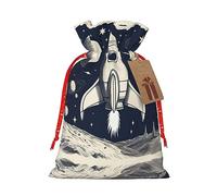 LNNIUK Rocket in Space - Bolsa de lino de arpillera con estampado de cohete en el espacio, regalos de Navidad, bolsa de regalo para regalos, talla M