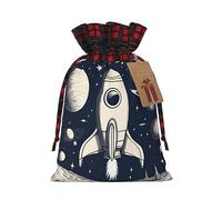 LNNIUK Rocket in Space - Bolsa de regalo de Navidad reutilizable con cordón para envolver dulces