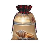 LNNIUK Seashell Landscape On The Beach - Bolsa de regalo de Navidad reutilizable con cordón, bolsas de dulces de Navidad para envolver regalos de caramelos