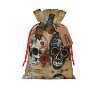 LNNIUK Sugar Skulls - Bolsa de lino de arpillera con estampado de mariposas y calaveras de azúcar, bolsa de regalo para regalos, talla M