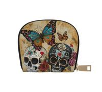LNNIUK Sugar Skulls - Cartera con estampado de mariposas para tarjetas de crédito, para hombres y mujeres, tamaño compacto para adultos, Blanco, Talla única