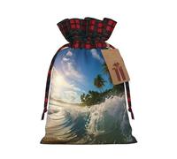 LNNIUK Water Rush to Tropical Beach 2 - Bolsa de regalo de Navidad reutilizable con cordón para envolver dulces