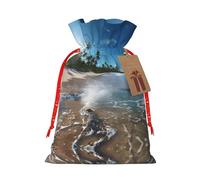 LNNIUK Water Rush to Tropical Beach - Bolsa de lino de arpillera con estampado de 1 impresión, regalos de fiesta de Navidad, bolsa de regalo para regalos, talla M