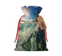 LNNIUK Water Rush to Tropical Beach - Bolsa de lino de arpillera con estampado de fiesta de Navidad, bolsa de regalo para regalos, talla M