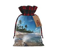 LNNIUK Water Rush to Tropical Beach - Bolsa de regalo de Navidad reutilizable con cordón, bolsas de dulces de Navidad para envolver dulces