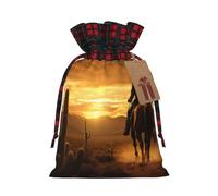LNNIUK West Desert Cactus con Cowboys Riding Horses2 - Bolsa de regalo de Navidad reutilizable con cordón para envolver regalos de caramelos