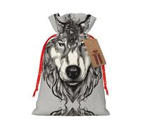 LNNIUK Wolf Motifs accessories03 Print Burlap Linen Bag Christmas Party Favors Gift Goodies Bag for Gifts Size M