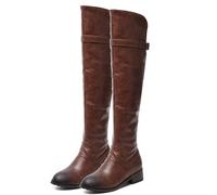 LNNLOO Botas De Equitación (34-43), Botas De Equitación Para Mujer, Punta Redonda + Cremallera Lateral, Impermeables + Antideslizantes, Tacón Bajo (1-4 Cm) + Resistentes Al Desgaste,35,Brown