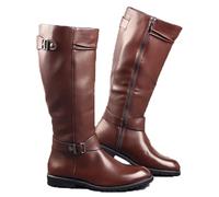 LNNLOO Botas De Equitación (37-46), Caña Ancha - Traje Medieval, Cuero Liso, Suela De Goma, Hebilla De Cinturón/Cremallera Lateral, Antideslizantes/Impermeables, Para Otoño/Hombres,42,Brown