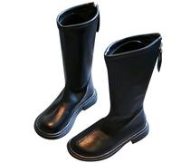 LNNLOO Botas De Montar A Caballo Para Niñas De Primavera (26-36), Botas De Montar Con Punta Redonda, Impermeables + Antideslizantes, Tubo Alto + Suela De Goma, Cremallera Trasera,32,Black