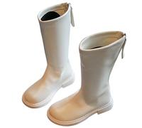 LNNLOO Botas De Montar A Caballo Para Niñas De Primavera (26-36), Botas De Montar Con Punta Redonda, Impermeables + Antideslizantes, Tubo Alto + Suela De Goma, Cremallera Trasera,33,White