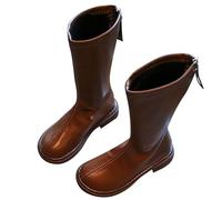 LNNLOO Botas De Montar A Caballo Para Niñas De Primavera (26-36), Botas De Montar Con Punta Redonda, Impermeables + Antideslizantes, Tubo Alto + Suela De Goma, Cremallera Trasera,29,Brown