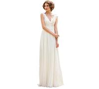 LNNLSS Elegante Playa V Mujer Líder Encaje Chiffon Línea a Vestido de Novia Asuntos Civiles, Blanco, 36