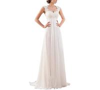 LNNLSS Vestido de Noche de Encaje Largo Y Elegante Chiffon Vestido de Novia sin Mangas, Blanco, 48