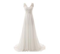LNNLSS Vestido de Novia Hombro con Hombro Novia Chiffon Encaje Aumento de Tamaño, Blanco, 14