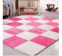 LNNNW Plush Piezas Alfombra Puzzle Alfombra cuadrada de felpa entrelazada, 30 Uds., alfombra de espuma de rompecabezas de felpa, alfombra antideslizante, alfombrillas deportivas(Rose Red+White)