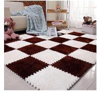 LNNNW Plush Piezas Alfombra Puzzle Alfombra cuadrada de felpa entrelazada, 30 Uds., alfombra de espuma de rompecabezas de felpa, alfombra antideslizante, alfombrillas deportivas(Dark Coffee+White)