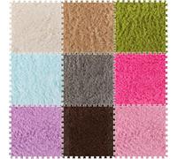 LNNNW Plush Piezas Alfombra Puzzle Losetas de alfombra de felpa, alfombra de suelo de rompecabezas de espuma entrelazada de 9 cuadrados, alfombra de retales, alfombra de suelo cortable y multiusos