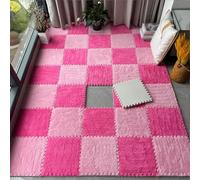 LNNNW Plush Piezas Puzzle 10 tapetes de alfombra de piso entrelazados de espuma de felpa, losetas de alfombra de espuma de rompecabezas cuadradas, bloques de alfombra entrelazados(Pink+Rose Red)