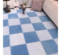 LNNNW Plush Piezas Puzzle 12 losetas de alfombra de felpa, alfombra cuadrada entrelazada de rompecabezas, alfombra de piso de retales de espuma extraíble, cortable(Dark Blue+light Blue,60x60cm)