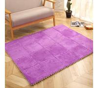 LNNNW Plush Piezas Puzzle Alfombra de espuma de felpa for suelo, baldosas cuadradas entrelazadas, esteras for gatear for dormitorio, bloques de alfombra entrelazadas de felpa, 10 Uds.(Purple)