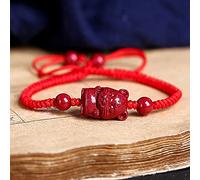 LNNSHX Amuleto Feng Shui Pulsera del Zodíaco Cinabrio Riqueza Suerte con Cuentas Piedras Preciosas Naturales Encanto de Energía Pulsera Elástica Talismán para la Prosperidad Dinero Buena Suerte