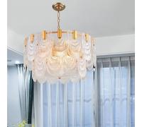 LNNSHX Candelabros de cristal posmodernos Iluminación colgante de latón antiguo Araña festoneada de 2 niveles 12 bombillas Luz colgante de vidrio texturizado transparente para sala de estar dormitorio