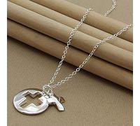 LNNSHX Collares de Plata de Ley, Collar de Plata 925, Colgante de Estrella de Moda, Collar de corazón con Cruz Redonda, Accesorios de joyería para Mujer, Regalo(8)