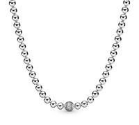 LNNSHX Collares de Plata de Ley, Collar de Plata de Ley 925 con Cuentas de Rosa y Plata y Collar Deslizante de Cristal pavimentado para Mujer, Regalo de Boda, joyería Europea DIY, Rosa, 60 cm (Rosa,