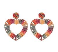 LNNSHX Elegante Verano Nuevo Bloque de Arco de Lluvia Pendientes de Bastón con Forma de Corazón Grande Pendientes Llamativos de Paja Bisutería para Mujer Rosa, Nombre del Color: Rojo Rosa (Color: