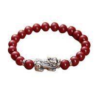 LNNSHX Feng Shui Pixiu Pulsera de Riqueza Pulsera de cinabrio de Piedra Natural 6/8/10/0.472 in Pulsera de Cuentas Redondas para Mujeres y Hombres Plata de Ley 925 Pi Yao Pulsera Amuleto Buena Suerte