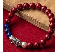 LNNSHX Feng Shui Riqueza Lucky Pixiu Pi Yao Pulsera Cinabrio Natural Plata Esterlina Perlas Accesorios Pulsera Proteger Los Espíritus Malignos Traen Prosperidad, Rojo, 6 Mm (Color: Rosso, Tamaño: 8