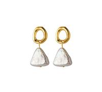 LNNSHX Joyería Elegante para Mujer Pendientes Colgantes de Perlas sintéticas Cortas de Plata 925 Pendientes Redondos Huecos de triángulo Irregular Joyería Pendientes de Gama Alta