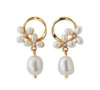 LNNSHX Pendiente con Forma de Flor de Perla para Mujer Pendiente de aro de Color Joyería Fina,Color-A