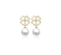 LNNSHX Pendiente Pendientes de Perlas de Plata de Ley Temperamento Femenino Trébol de Cuatro Hojas Pendientes Largos de Gama Alta Pendientes Pendientes Nuevas Flores Pendientes de Mujer (B)