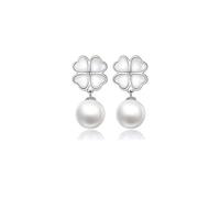 LNNSHX Pendiente Pendientes de Perlas de Plata de Ley Temperamento Femenino Trébol de Cuatro Hojas Pendientes Largos de Gama Alta Pendientes Pendientes Nuevas Flores Pendientes de Mujer (B)
