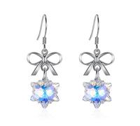 LNNSHX Pendientes Colgantes de Plata de Ley 925 Diseño de Bowknot Pendientes de Cristal Joyería Fiesta de Moda Pendientes Simples Elegantes Brillantes Pendientes de Gama Alta