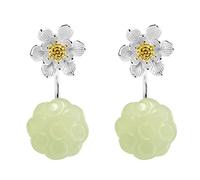 LNNSHX Pendientes de Plata S925 de Estilo Chino, Pendientes de Personalidad Femenina, Pendientes de Loto, Loto y Jade Lotus (Nombre del Color: Loto, Nombre del tamaño: Plata 925)