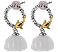 LNNSHX Pendientes para Mujer, Pendiente de Plata de Ley S925, pequeña Cesta de Flores, nefrita Natural, Jade Blanco, Pendientes de Loto, Pendientes de Arte Femenino