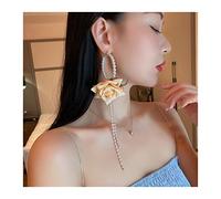 LNNSHX Pendientes Pendientes de Aguja de Plata 925 Personalidad Pendientes de aro de Flor de Perla Pendientes Largos de Mujer Pendientes para Mujer (Color : 01)