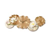 LNNSHX Pintura Decorativa con Reloj Lámpara de Pared Grande Decoración de Flor de Loto con Reloj y Control Remoto para Sala de Estar, luz de Pared Moderna 3D Sin tictac Relojes de Pared Grandes