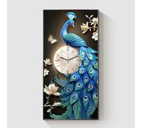 LNNSHX Pintura Decorativa con Reloj Pavo Real Reloj de Pared Decoración con luz LED para Sala de Estar, esculturas de Pared 3D Pintura Colgante Arte de la Pared Lámpara de Pared silenciosa sin tictac
