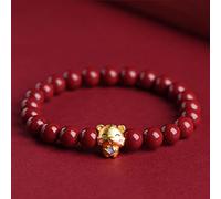 LNNSHX Pulsera de cinabrio de Piedra Natural para Mujeres, Hombres, Pulsera de Animales del zodíaco Chino, Pulsera de Cuentas Redondas de 6/8 mm, Pulsera de Cuarzo de Cristal, Cuentas de Chakras,