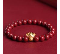 LNNSHX Pulsera de cinabrio de Piedra Natural para Mujeres, Hombres, Pulsera de Animales del zodíaco Chino, Pulsera de Cuentas Redondas de 6/8 mm, Pulsera de Cuarzo de Cristal, Cuentas de Chakras,