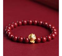 LNNSHX Pulsera de cinabrio de Piedra Natural para Mujeres, Hombres, Pulsera de Animales del zodíaco Chino, Pulsera de Cuentas Redondas de 6/8 mm, Pulsera de Cuarzo de Cristal, Cuentas de Chakras,