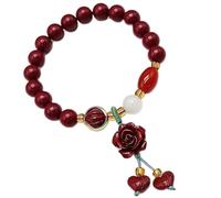 LNNSHX Pulsera Feng Shui Pulsera de cristal de cuarzo cinabrio Encanto de flor de rosa Pulsera de piedras preciosas naturales para mujeres Niñas Buena suerte Riqueza Amor Amuleto Joyería de meditación