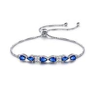 LNNSHX Pulseras de Plata de Ley 925 auténtica sólida, brazaletes de expansión Libre, Pulseras de Zafiro Azul Creadas con triángulos para Regalos de Mujer